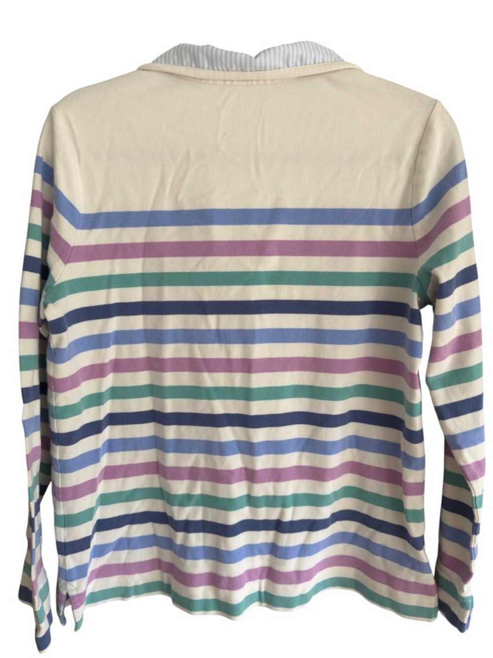 Appleseeds Striped Collared Top Long Sleeve M Pastel Coastal Grandma Preppy Chic - Picture 7 of 8